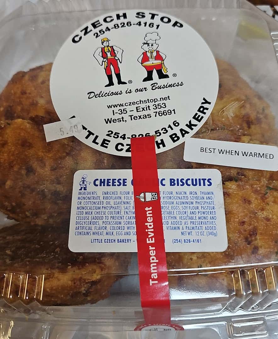Packaged cheese garlic biscuits from Little Czech Bakery in West, Texas