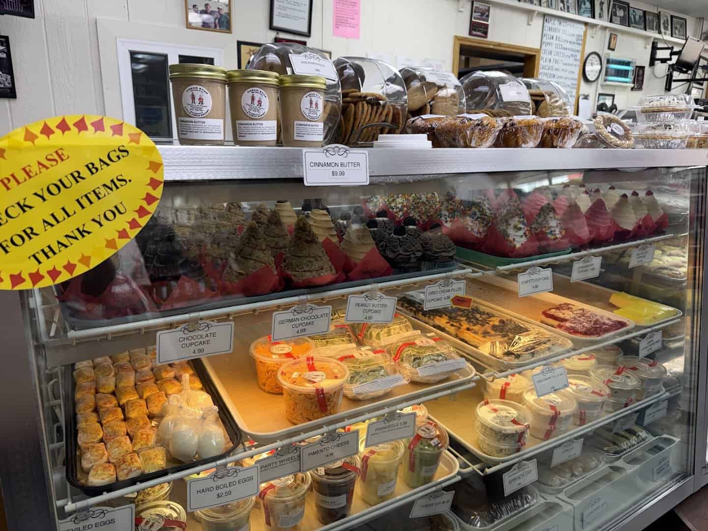 Case of cupcakes, cream horns and sweet pastries at Czech Stop in West, Texas