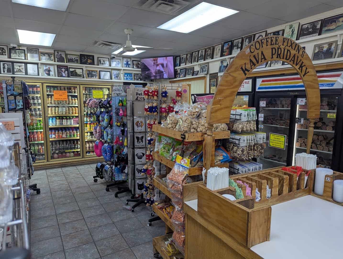 Inside the Czech Stop store in West, Texas with its Czech coffee arch