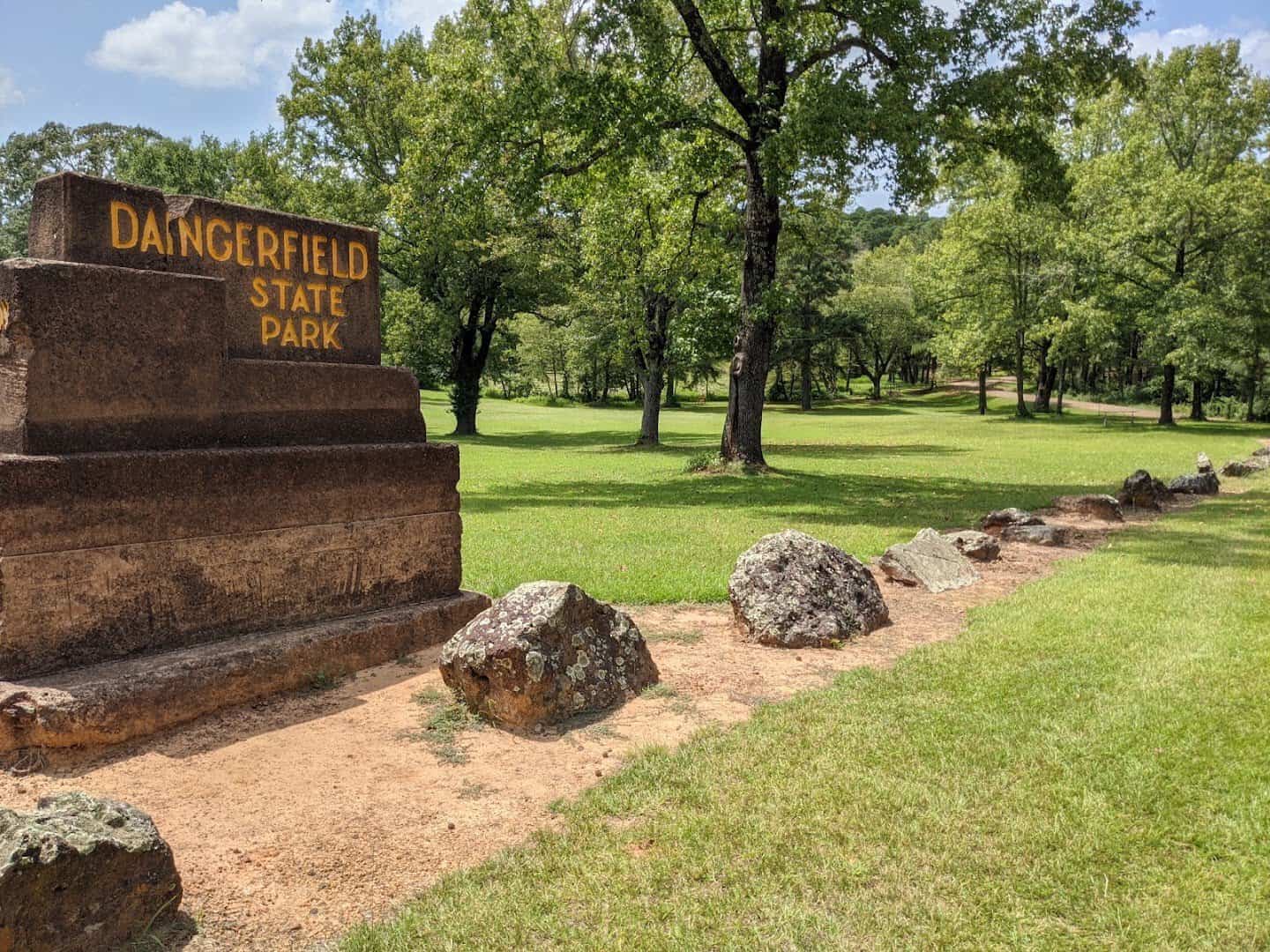 Stone entrance sign for Daingerfield State Park, Texas