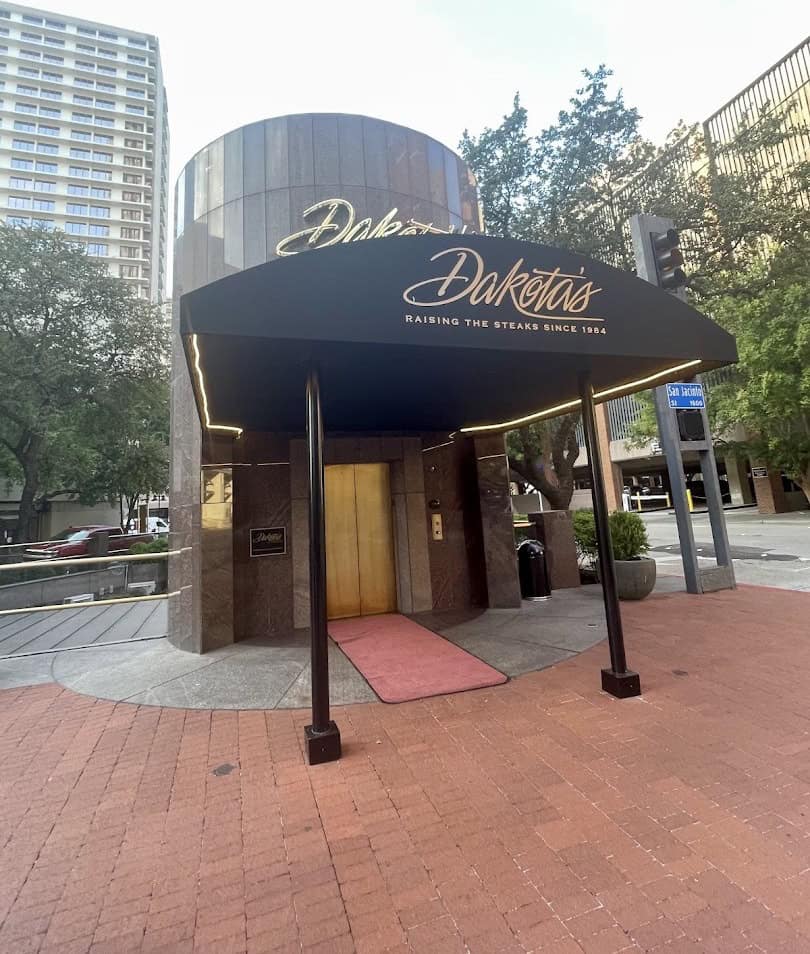 Dakota's Steakhouse entrance awning in downtown Dallas