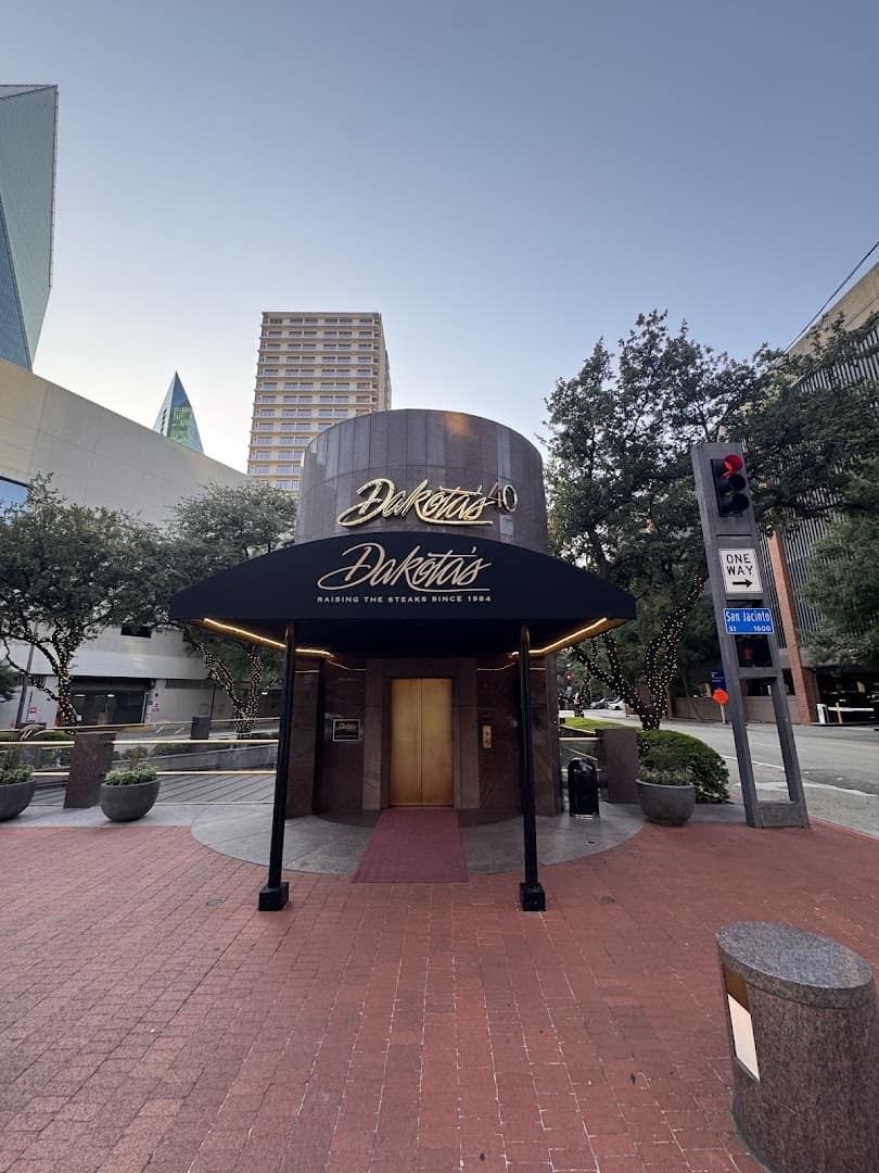 Dakota's Steakhouse entrance sign in downtown Dallas