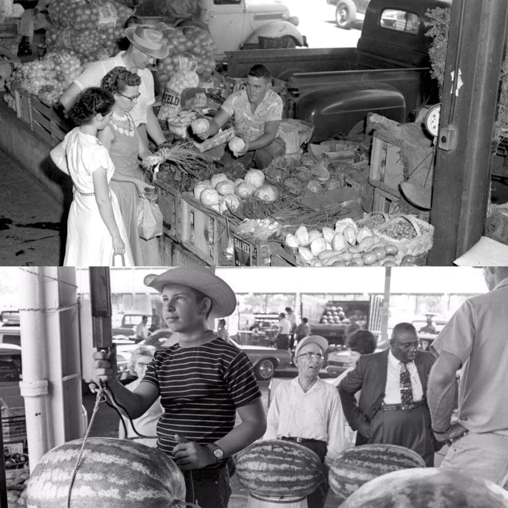 Vintage 1950s photos of shoppers at the Dallas Farmers Market