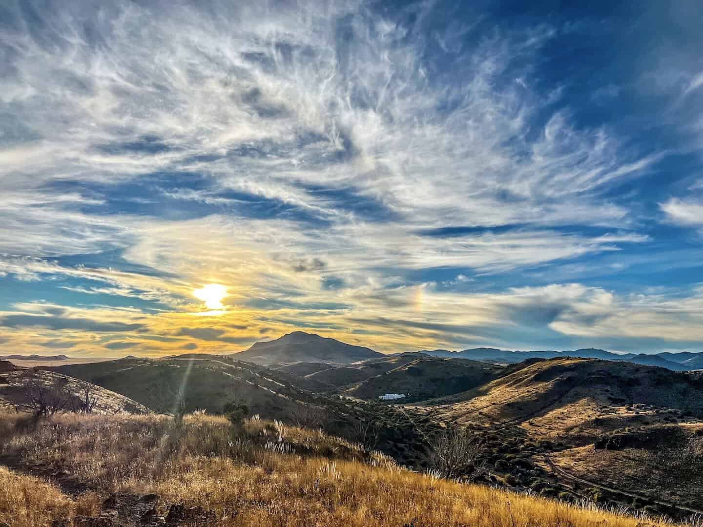A sweeping Davis Mountains vista at sunset near Fort Davis, Texas