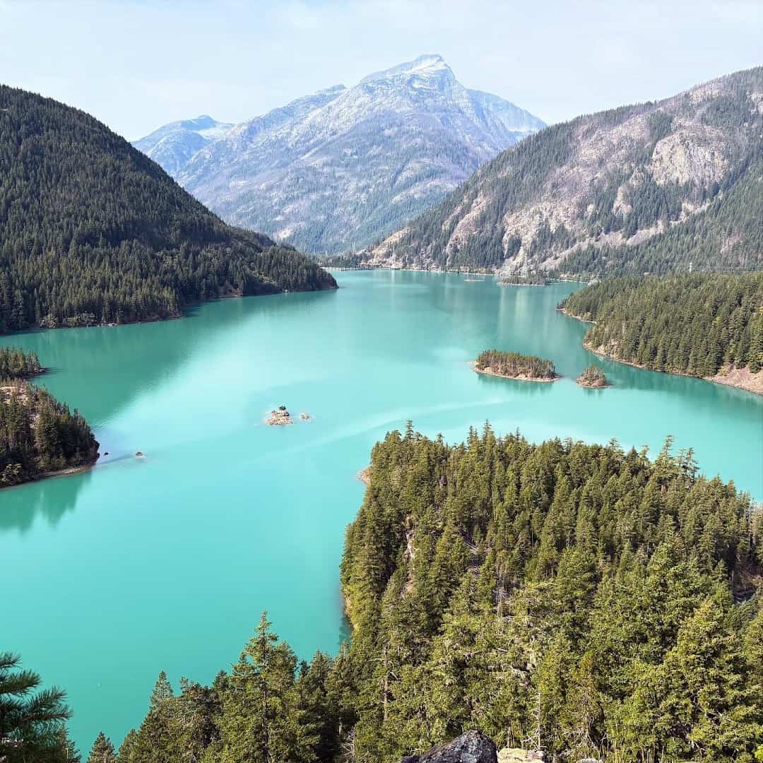 Turquoise Diablo Lake and peaks along the North Cascades Highway, Washington
