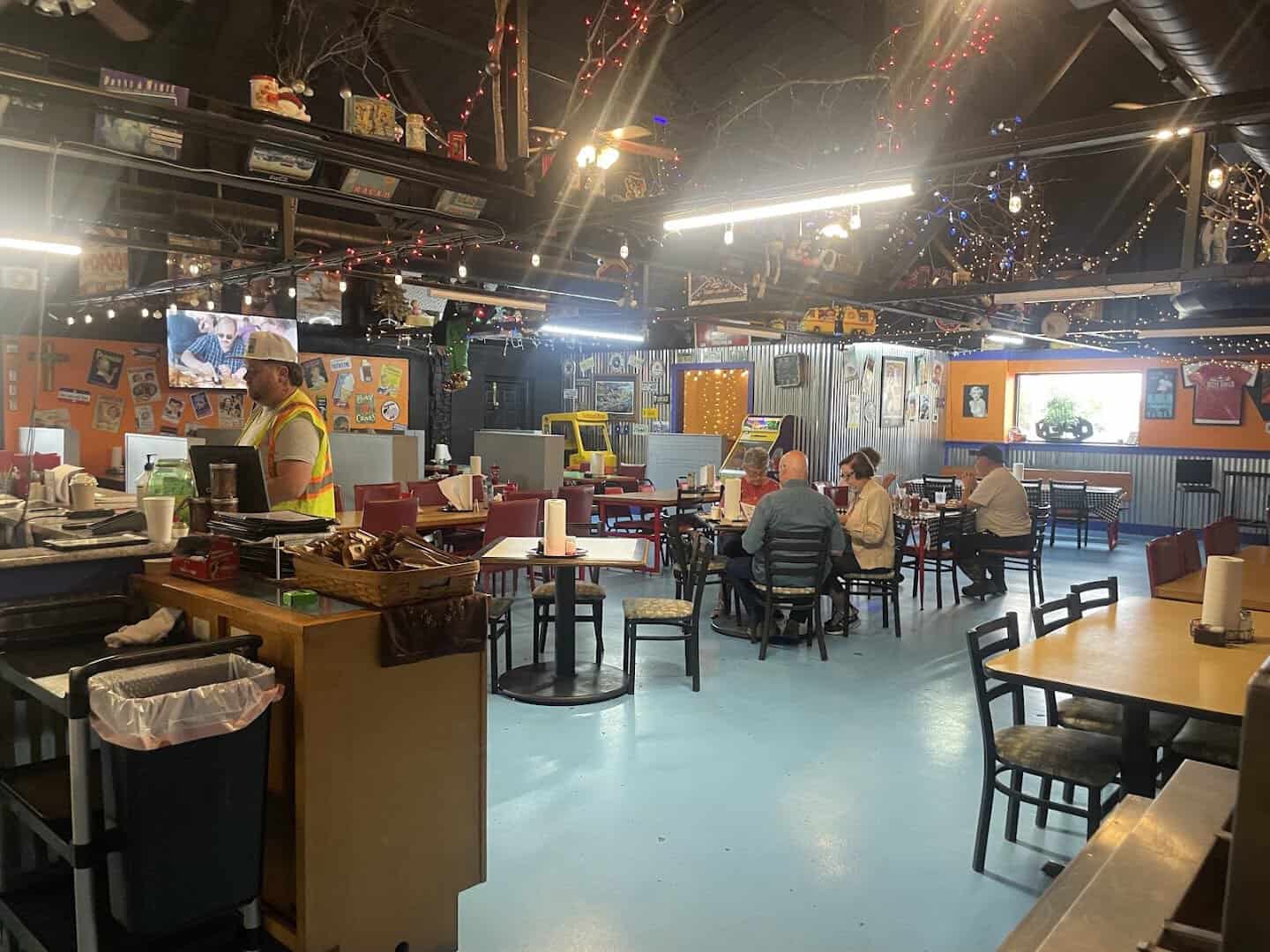 Interior dining room and order counter at Mel's Diner in Mingus, Texas