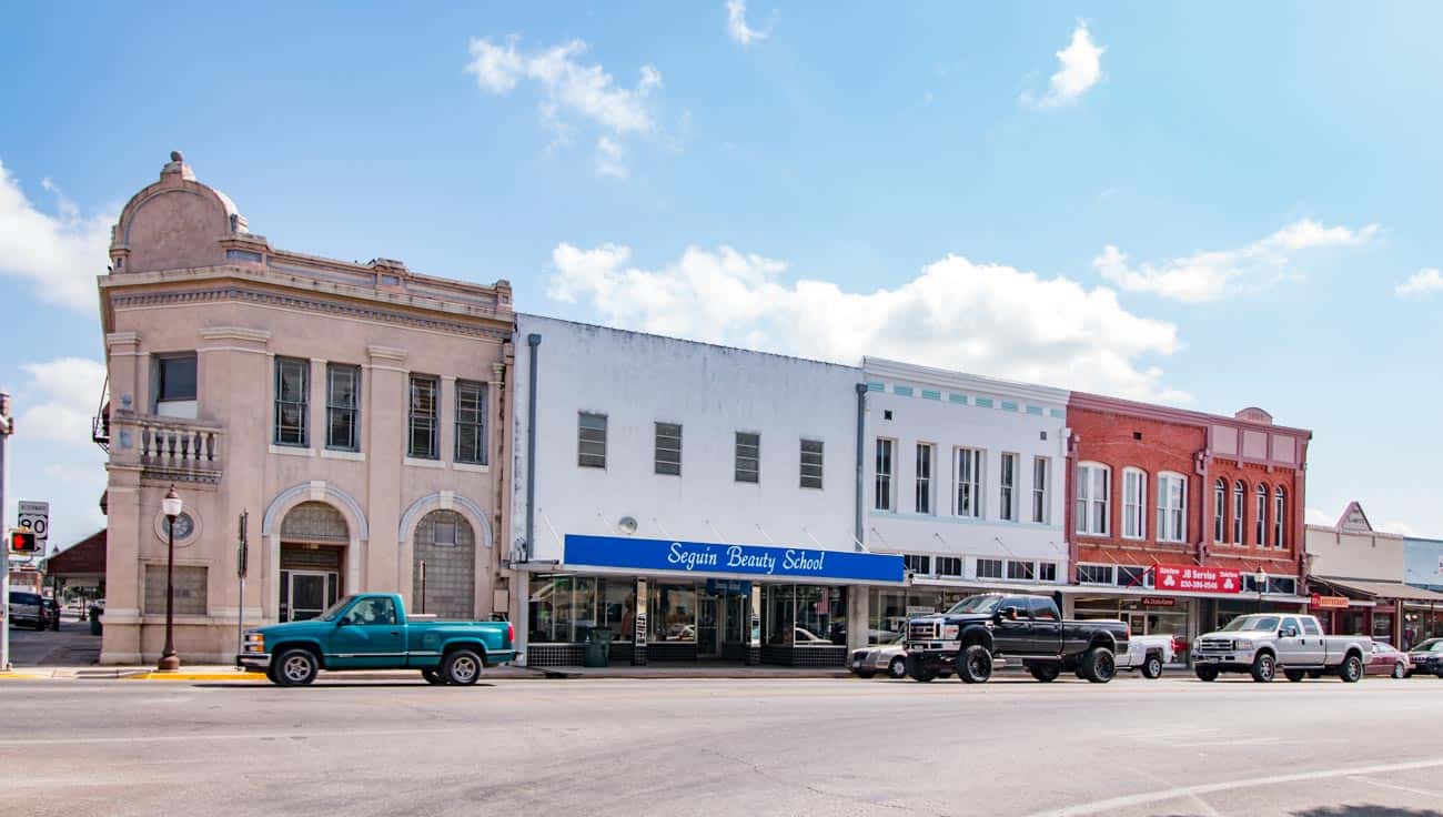 Historic downtown storefronts in Seguin, Texas