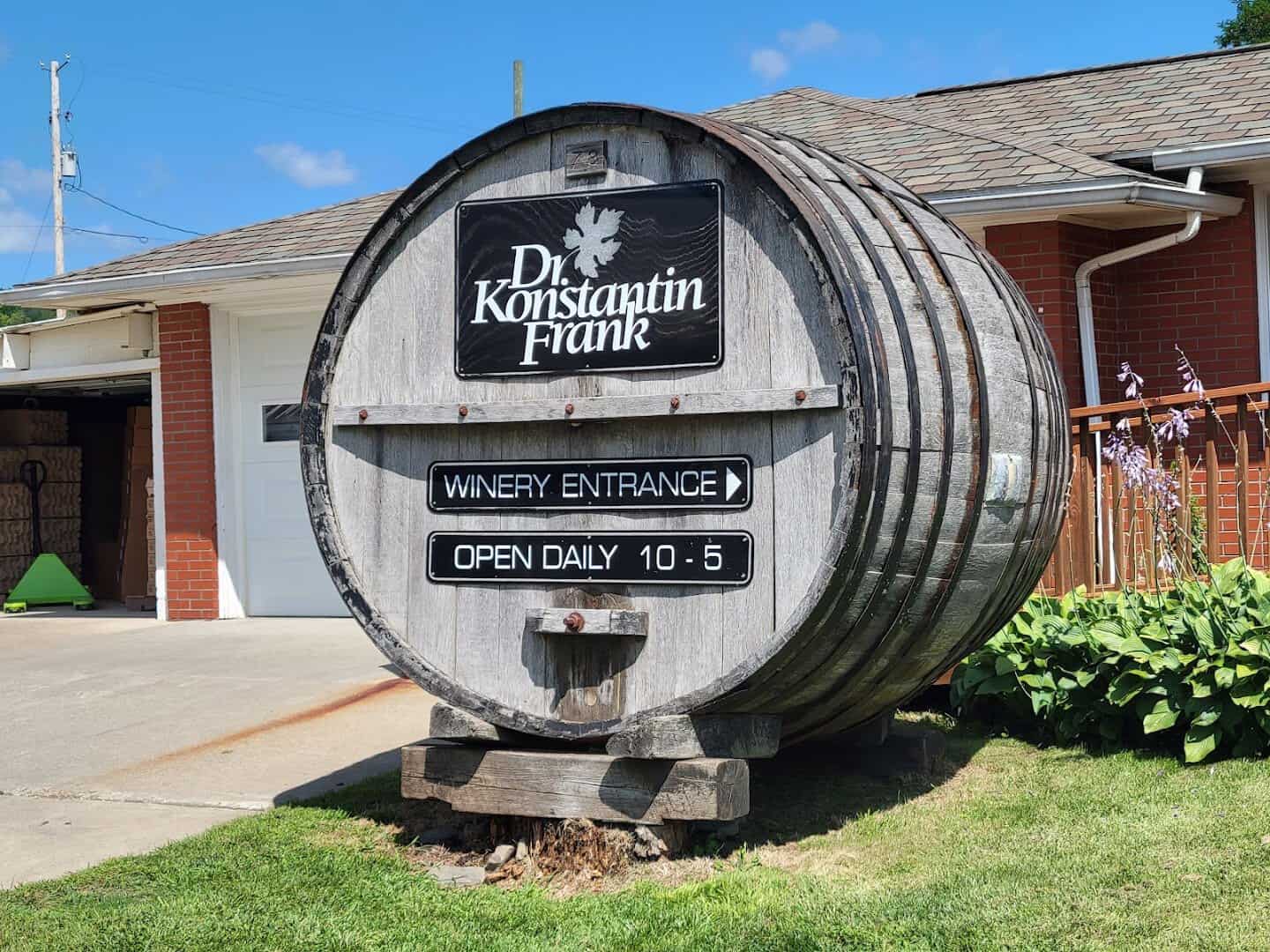 Dr. Konstantin Frank Winery entrance sign in Hammondsport, New York