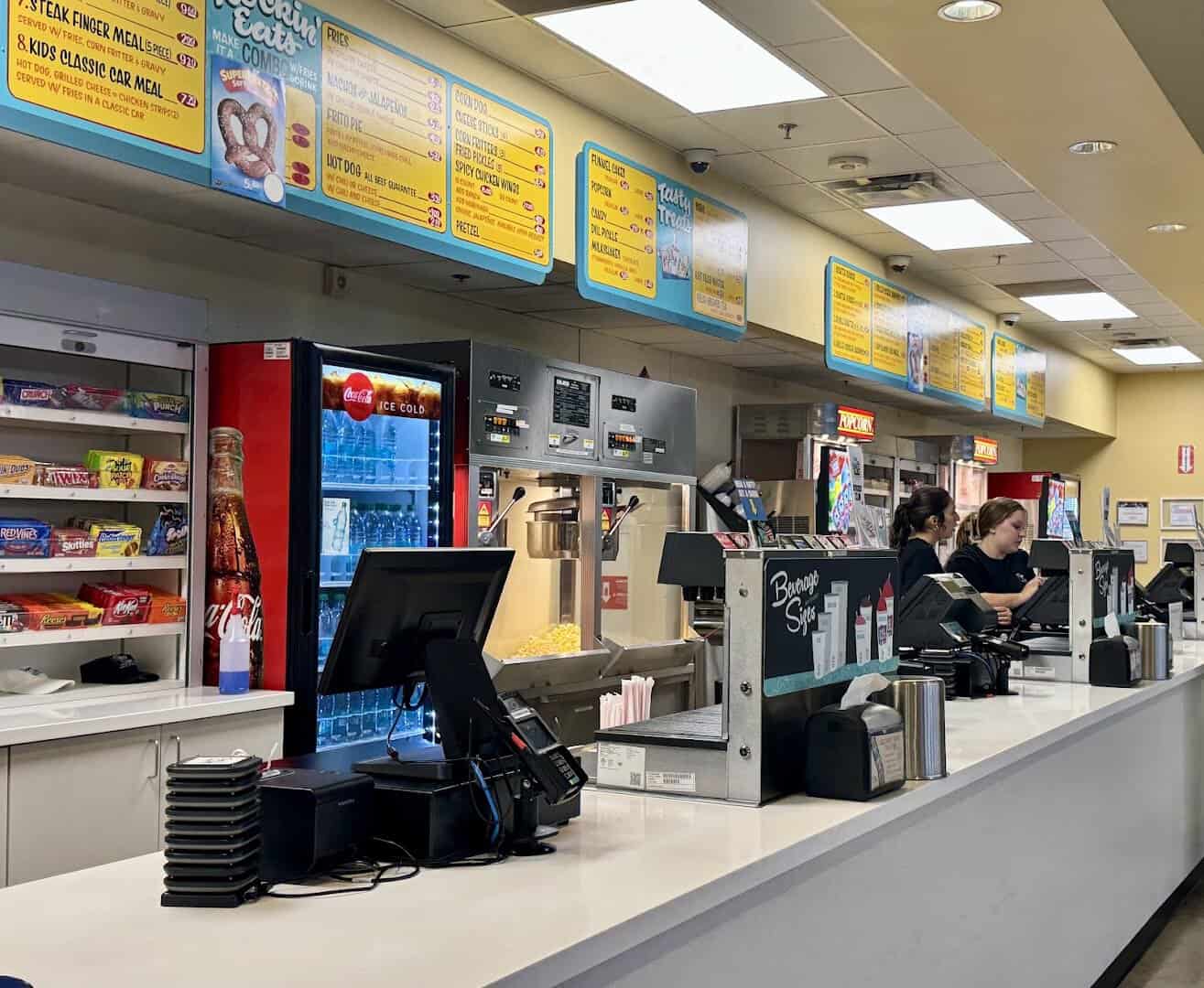 The 1950s style concession counter and menu boards at the New Braunfels drive-in