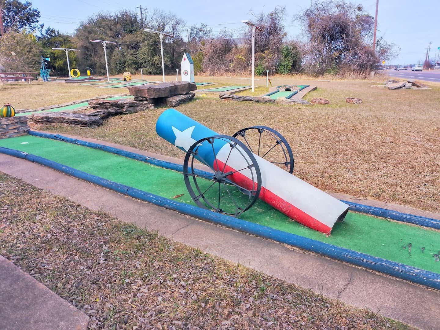 Texas-themed mini golf course on the grounds of The Last Drive-In Picture Show in Gatesville, Texas