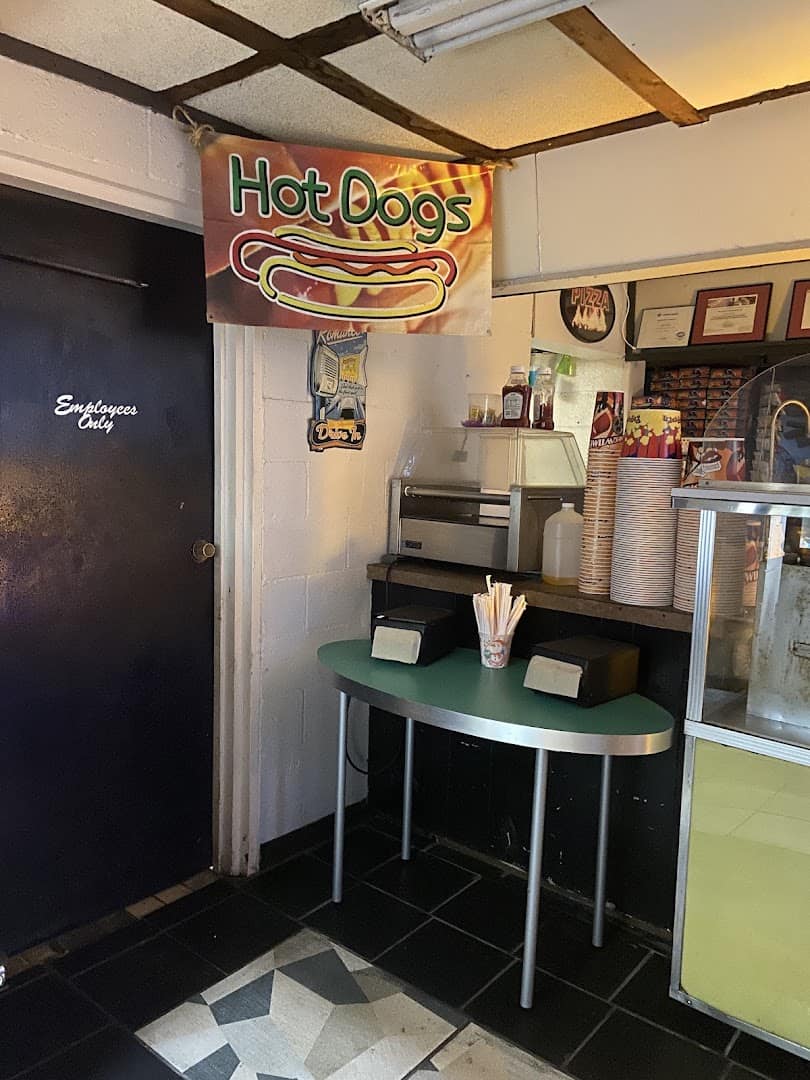 Hot Dogs banner over the snack bar counter at The Last Drive-In Picture Show in Gatesville, Texas