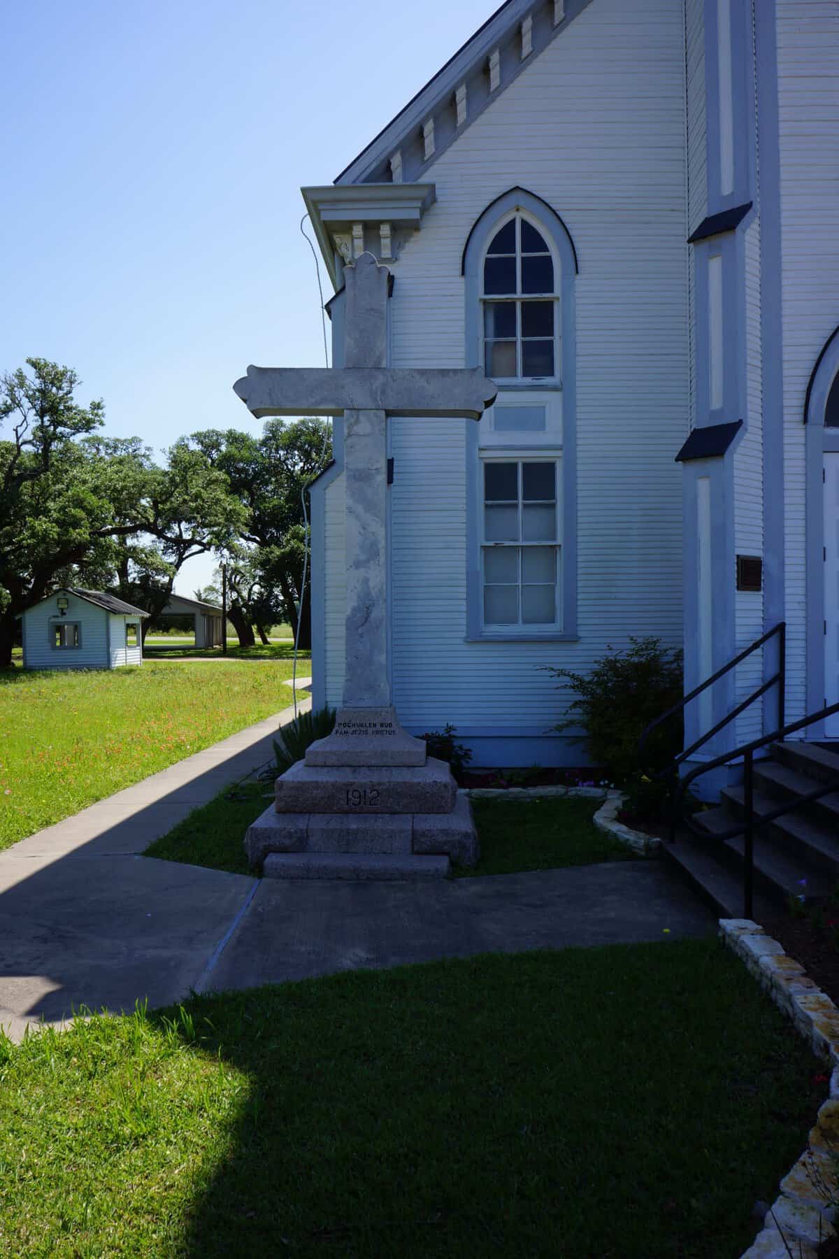 Side view of the historic Saints Cyril and Methodius church building in Dubina, Texas