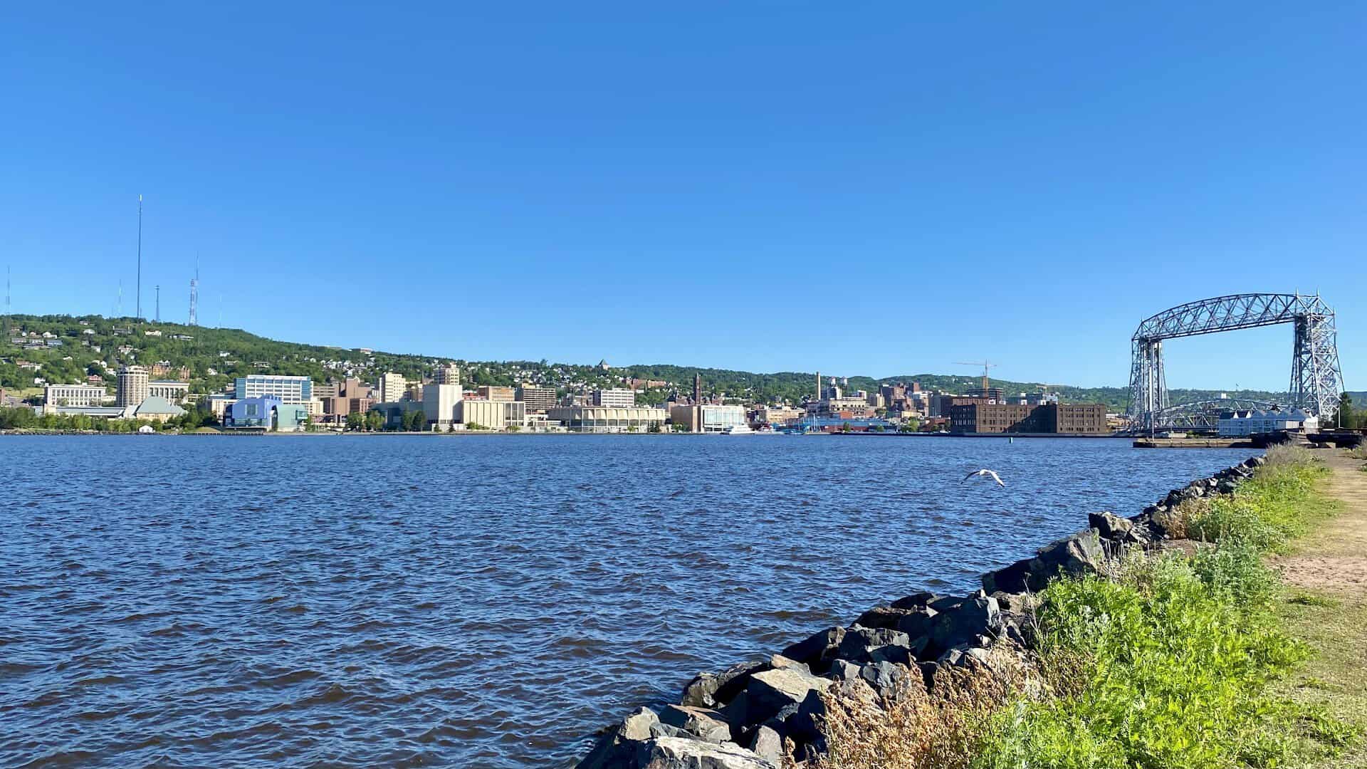 Aerial Lift Bridge and the Duluth, Minnesota skyline on Lake Superior
