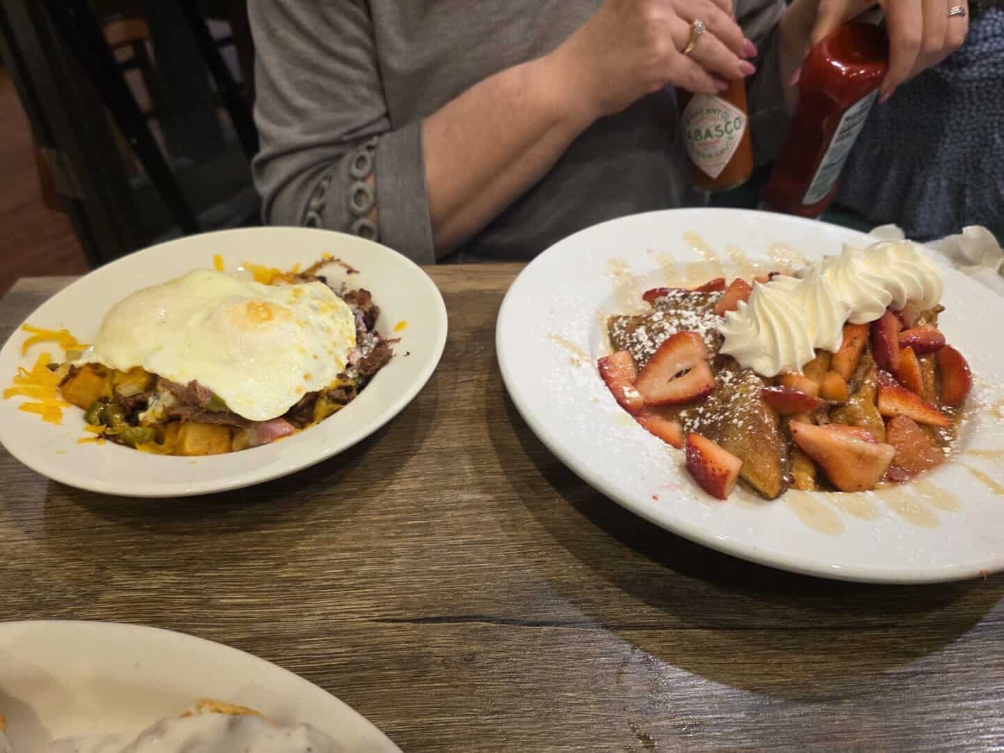 Eggs with runny yolks, hash browns and French toast at Bobbie's Southern Kitchen