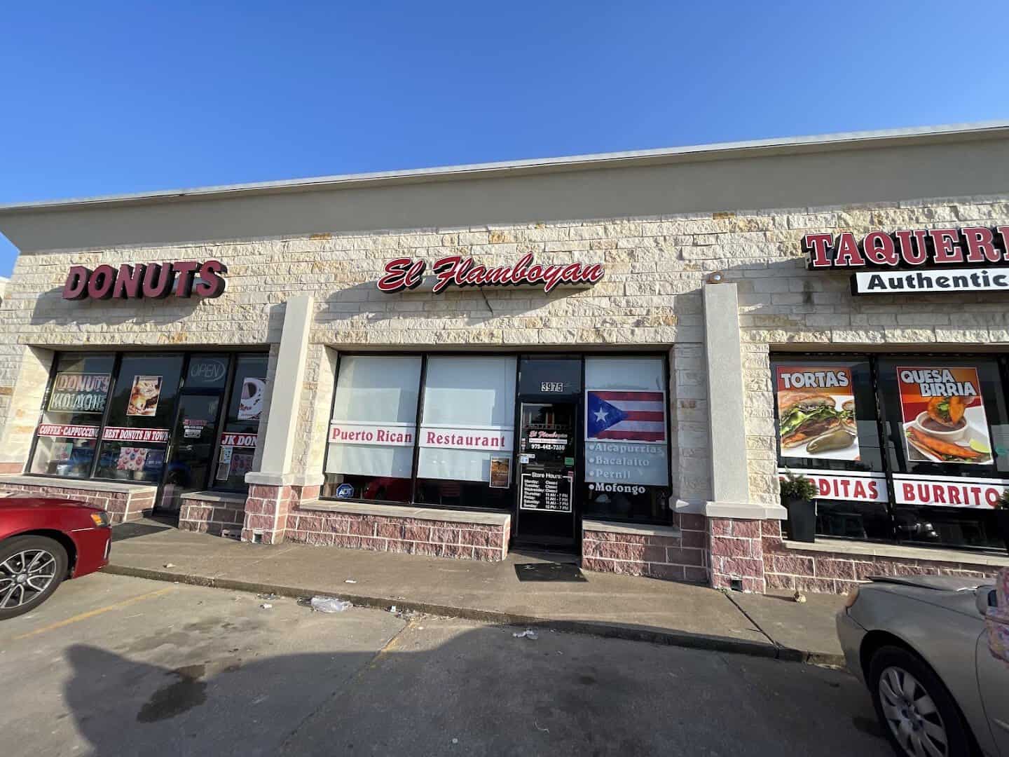 Storefront of El Flamboyan Puerto Rican Restaurant in Wylie, Texas