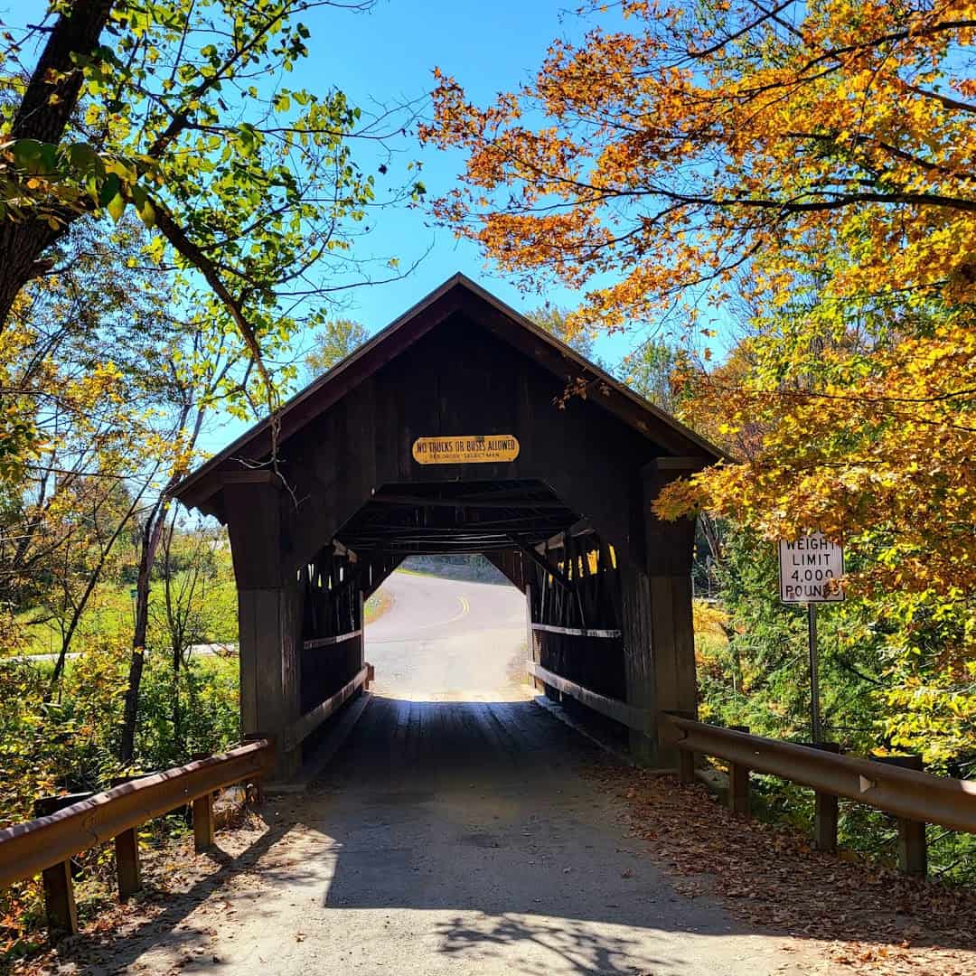 Gold Brook Covered Bridge, known as Emily's Bridge, in Stowe, Vermont