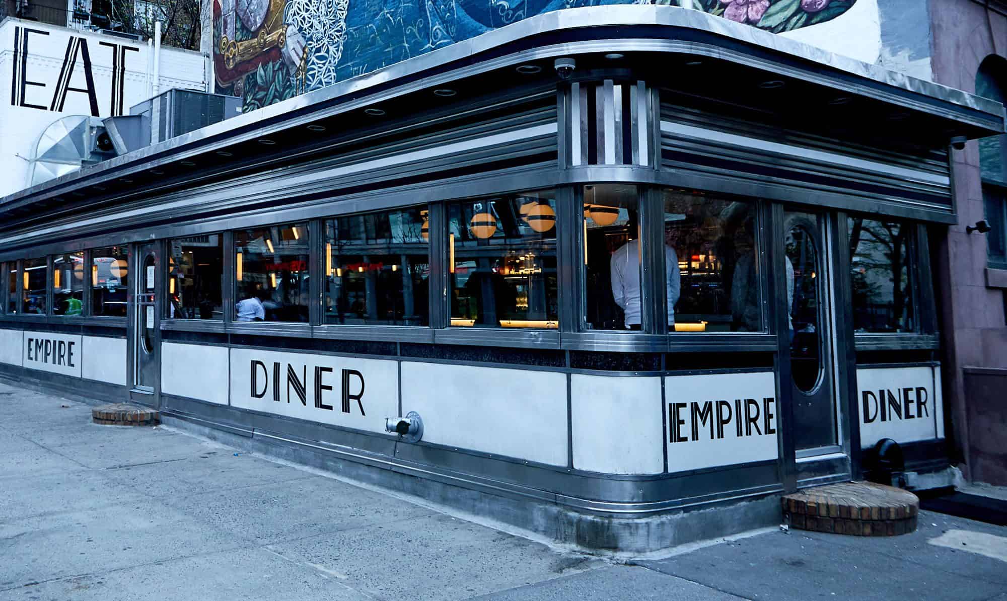 Chrome Art Deco exterior of Empire Diner in Chelsea, New York