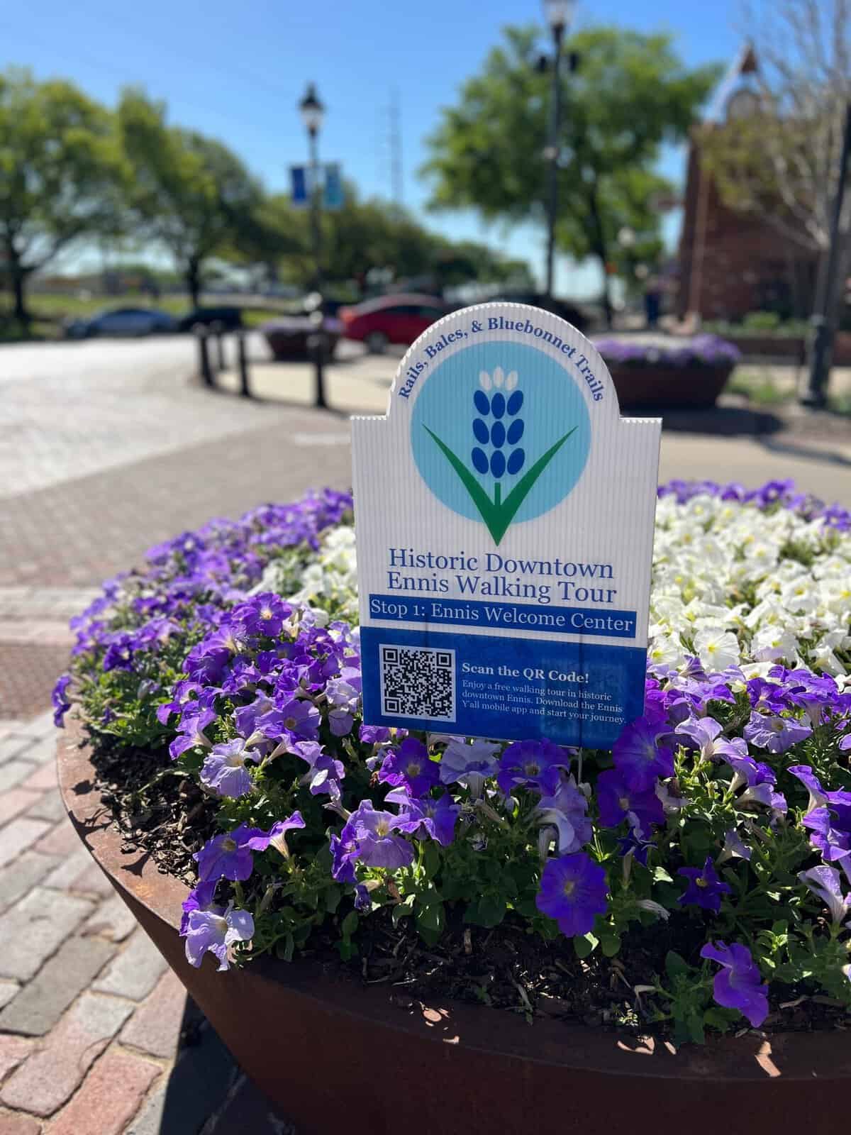 Historic downtown Ennis walking tour sign at the Ennis Welcome Center