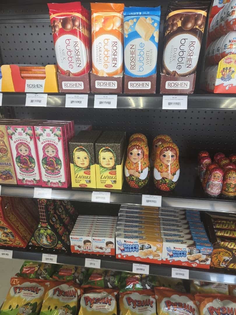 Imported chocolates and matryoshka candy at Gourmet European Market in Dallas
