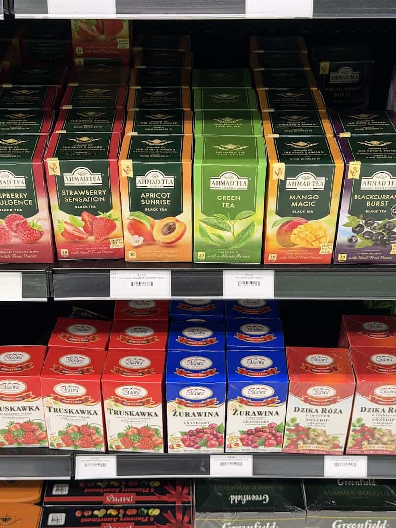 Imported tea aisle at Gourmet European Market in Dallas