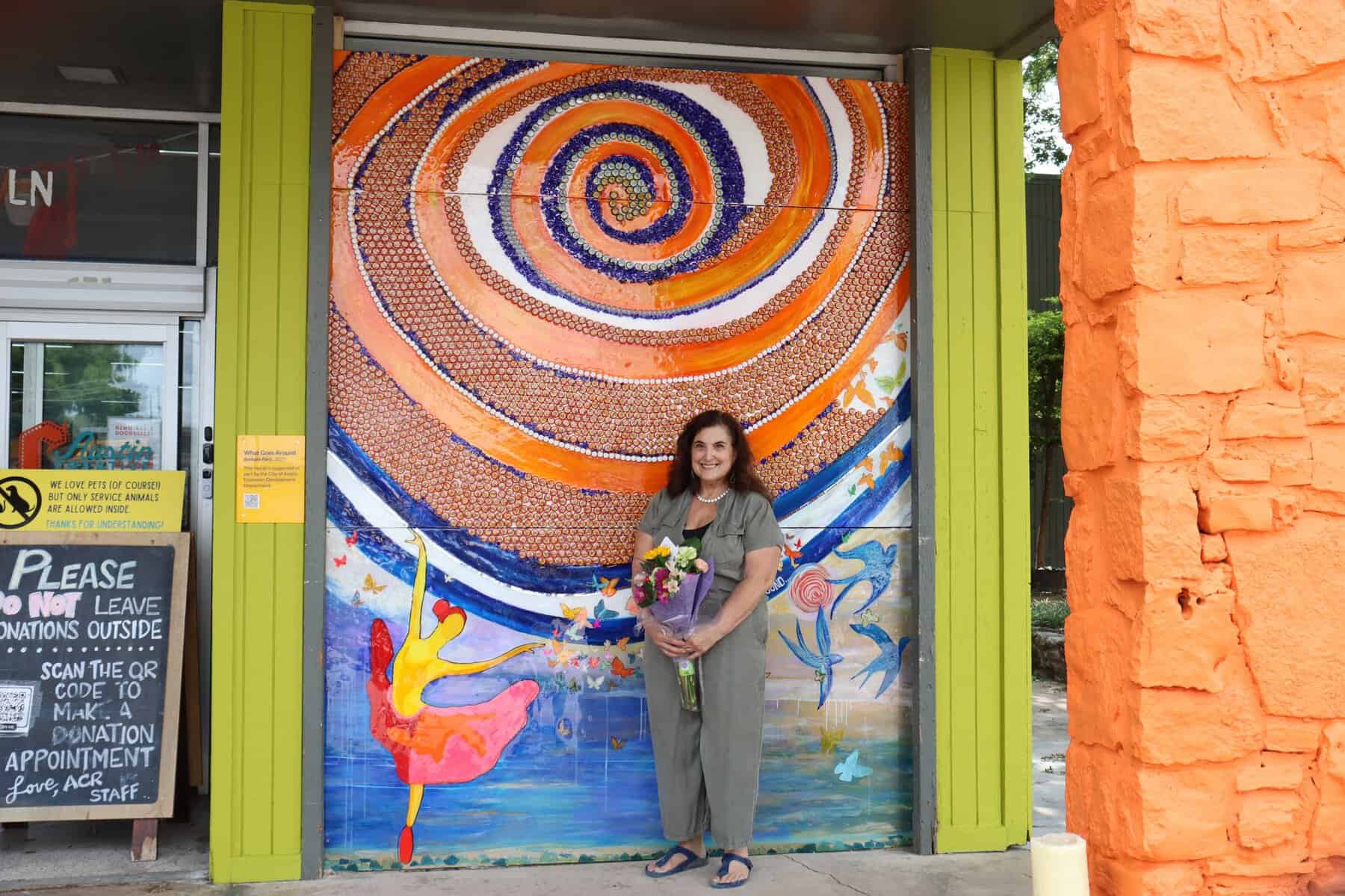 Colorful mural on the exterior of Austin Creative Reuse