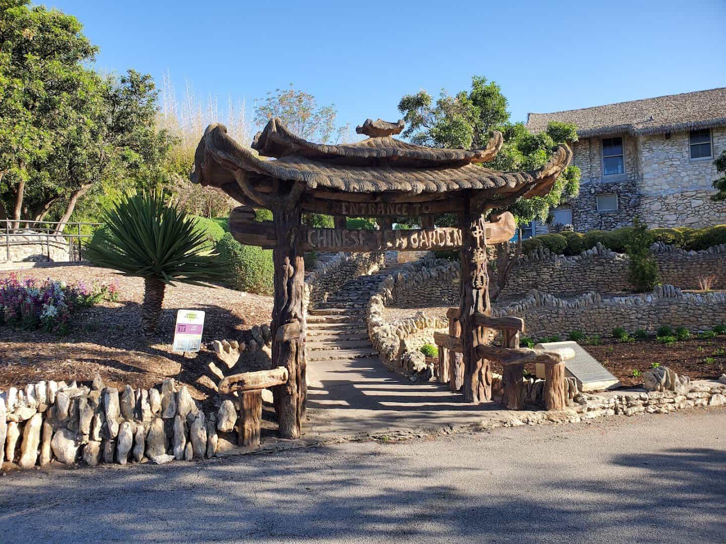 The faux bois concrete entrance gate at the Japanese Tea Garden in San Antonio