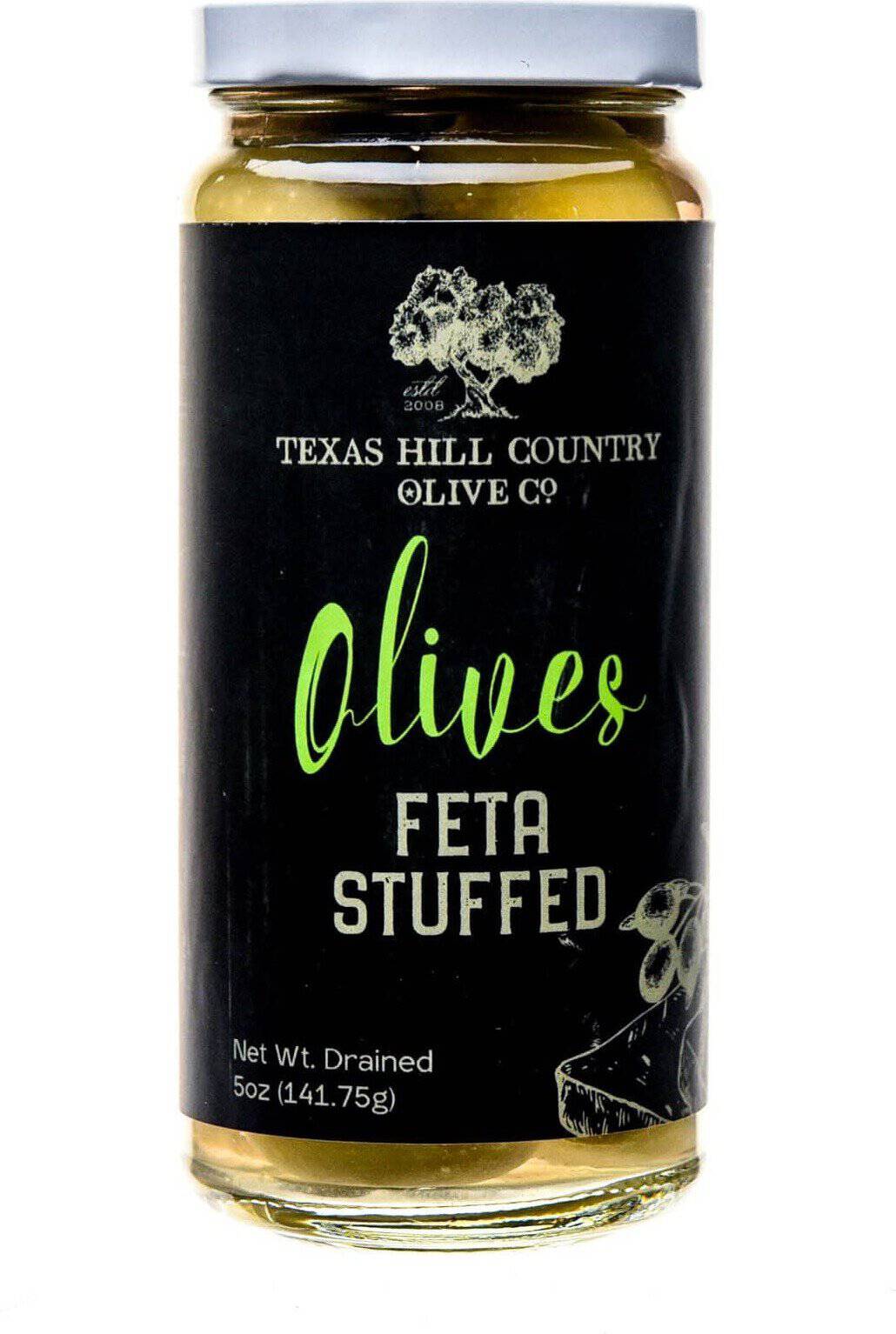 Jar of feta stuffed olives from Texas Hill Country Olive Co.