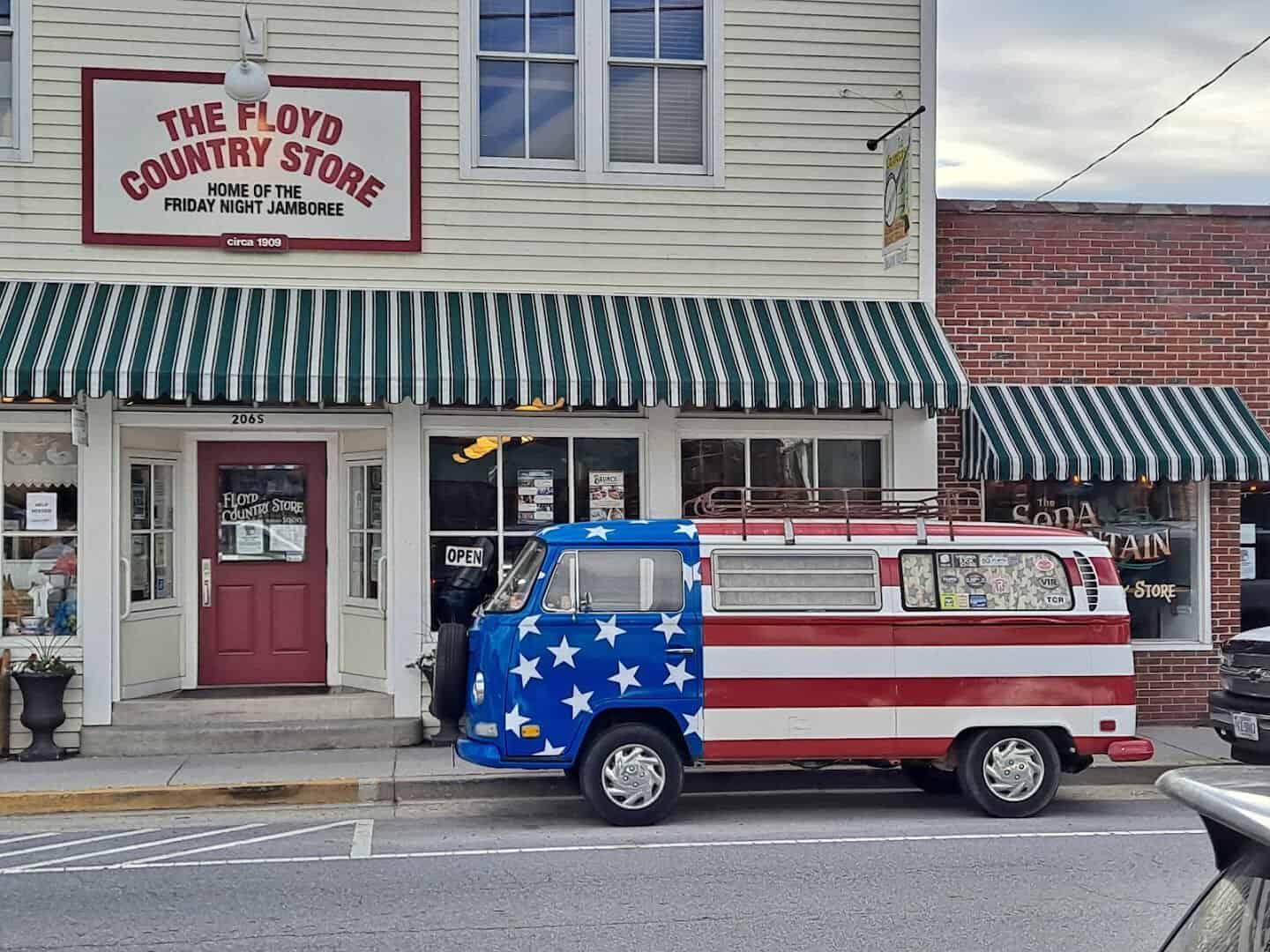 The Floyd Country Store storefront in Floyd, Virginia