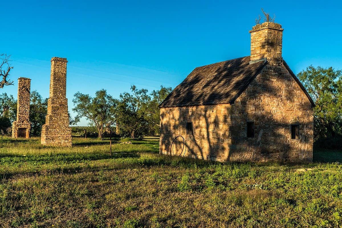 Surviving stone commissary building and chimneys at Fort Phantom Hill