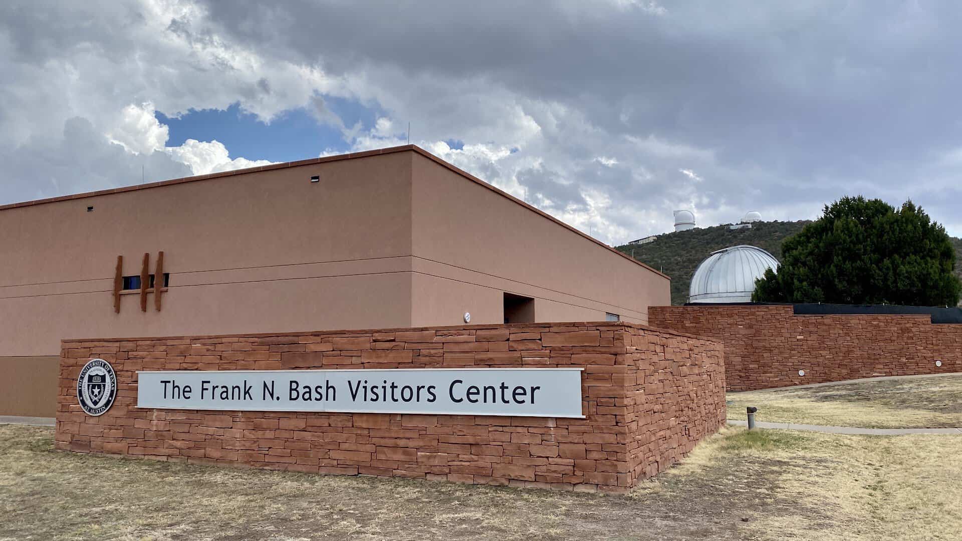 The Frank N. Bash Visitors Center sign at McDonald Observatory near Fort Davis, Texas