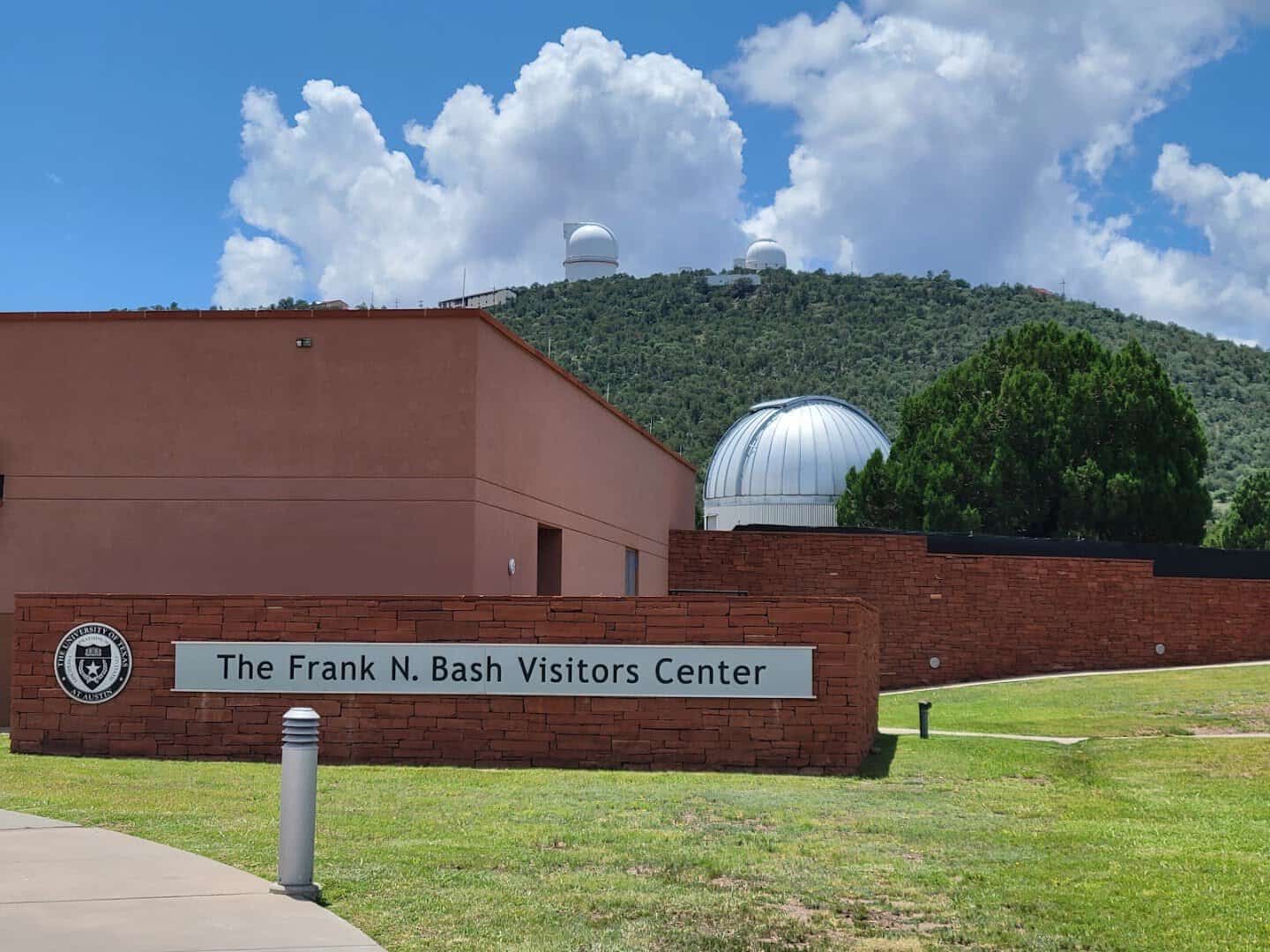 The Frank N. Bash Visitors Center and a telescope dome at McDonald Observatory, Texas