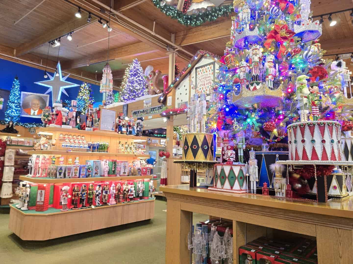 Rows of lit Christmas trees inside Bronners Christmas Wonderland in Frankenmuth, Michigan