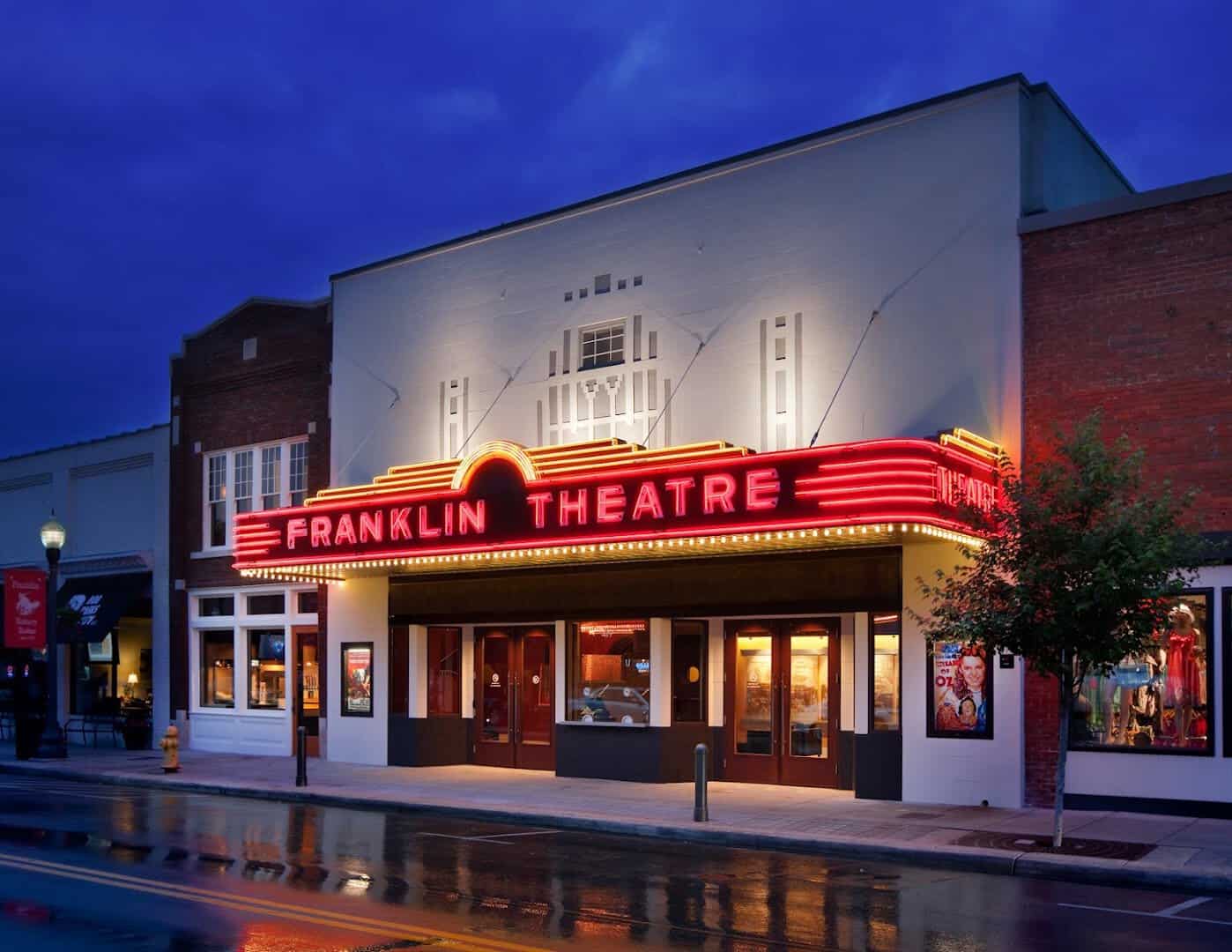 The Franklin Theatre marquee on Main Street in downtown Franklin, Tennessee
