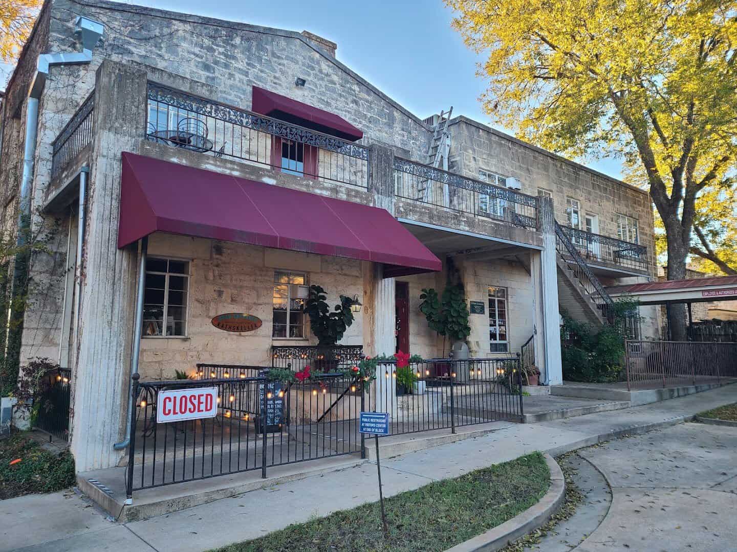 Historic limestone German-style building on Main Street in Fredericksburg, Texas