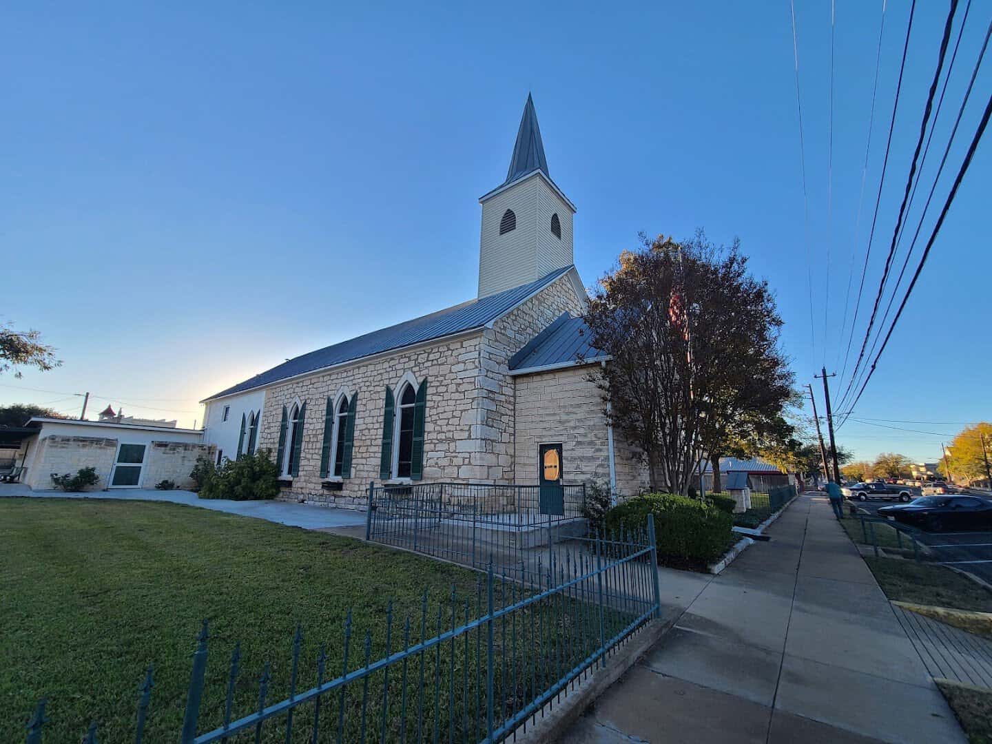 Historic building on a winter evening in Fredericksburg, Texas