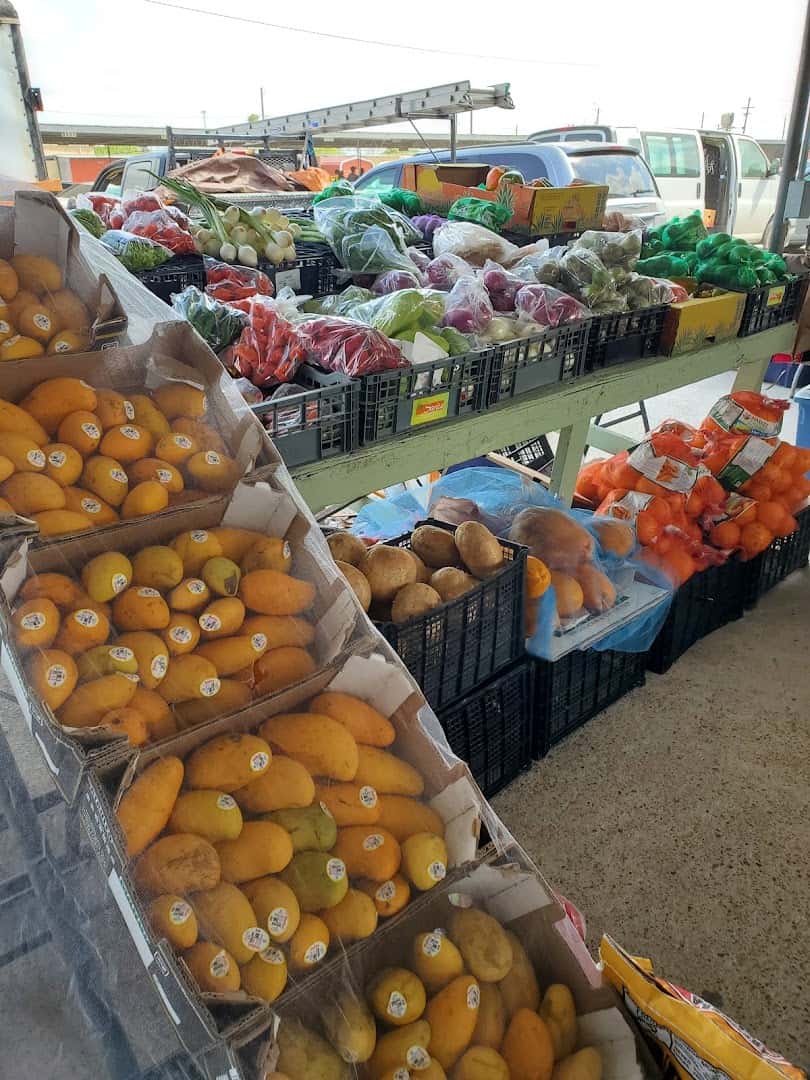 Boxes of fresh citrus and produce at 77 Flea Market in Brownsville, Texas
