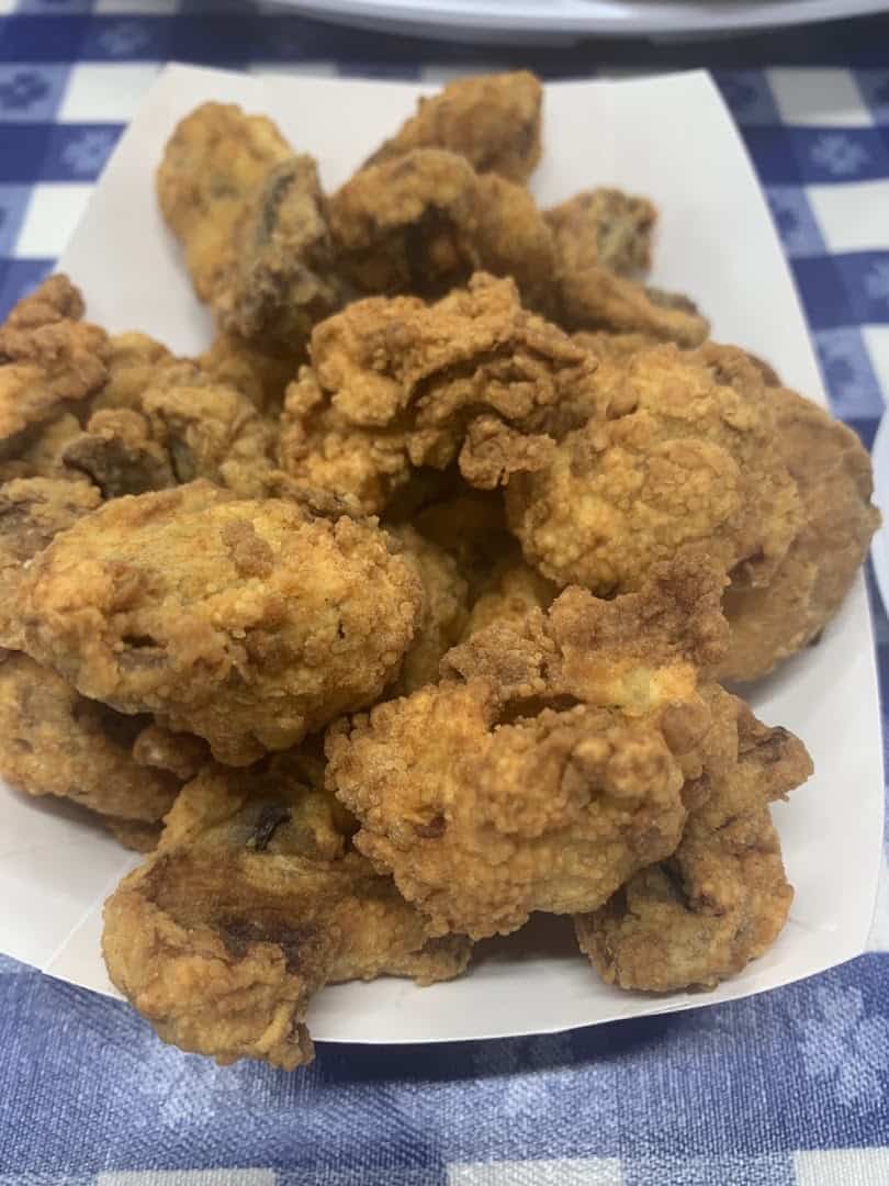Basket of golden fried oysters at the Farm House in Mexia, Texas