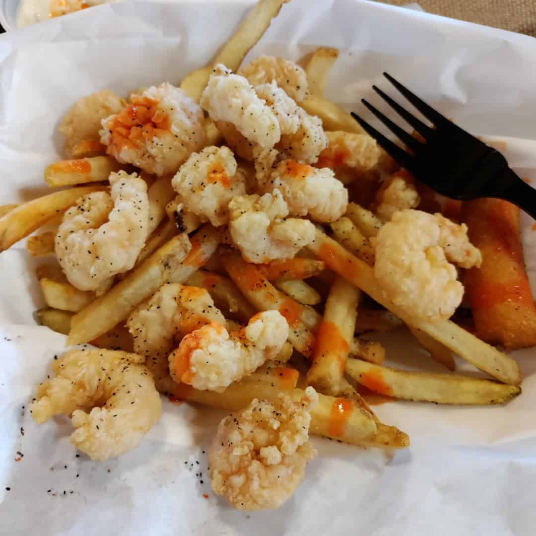 Fried shrimp and fries at Catfish King in Waco, Texas