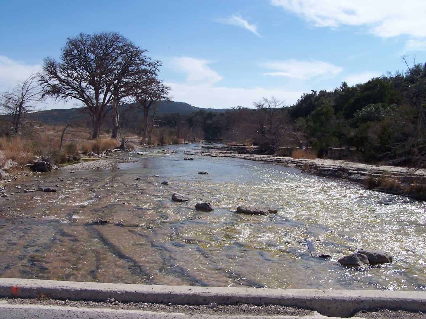 The Frio River at a low-water crossing near Concan, Texas