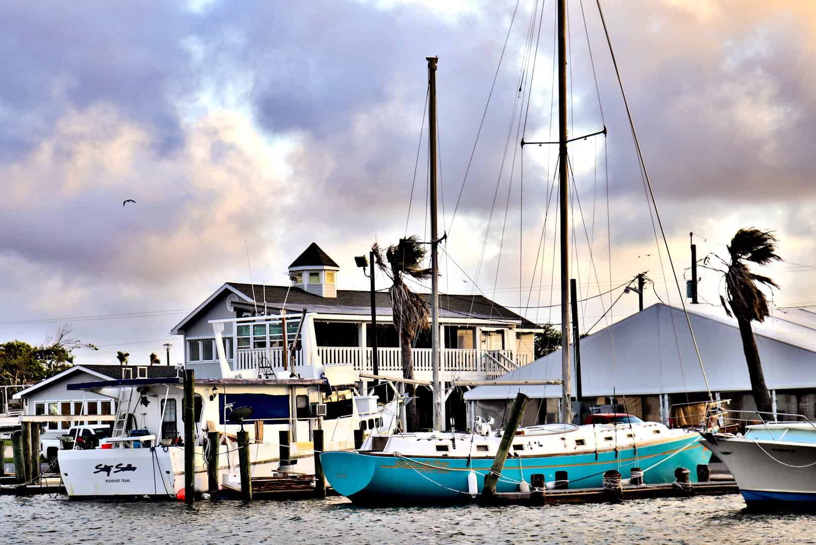 Waterfront restaurants and boats at Fulton Harbor, Texas