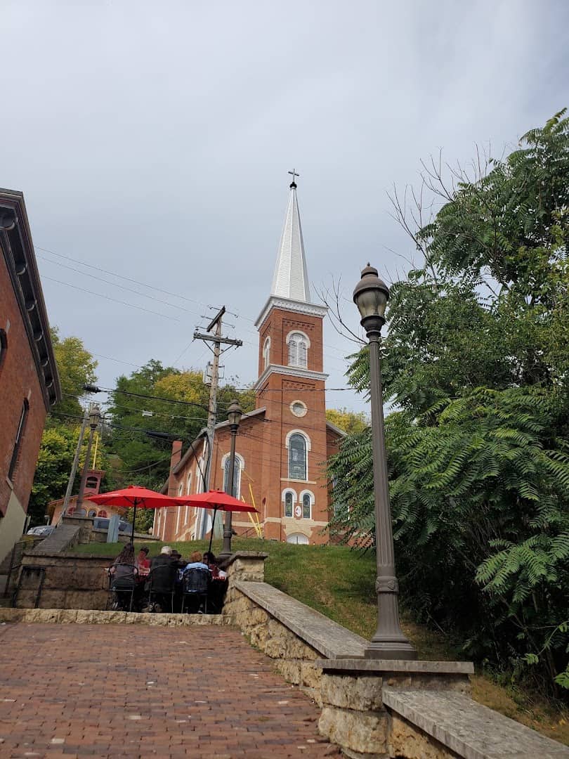 Historic church with winter snow in Galena, Illinois