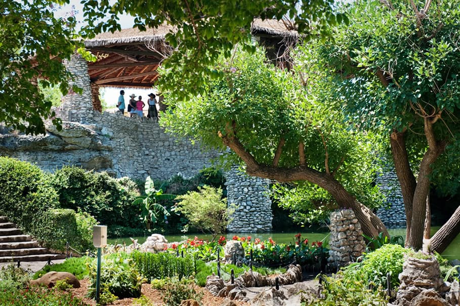 Terraced garden hillside above the ponds at the Japanese Tea Garden in San Antonio