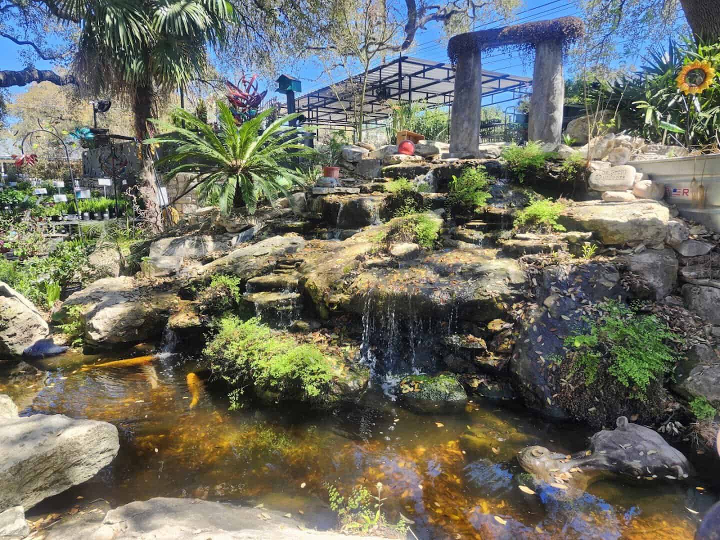 A koi pond water feature at The Great Outdoors nursery in Austin
