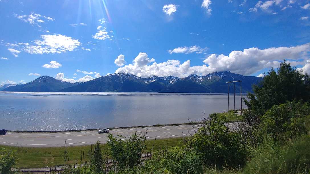 Snowy mountains along Turnagain Arm near Girdwood, Alaska