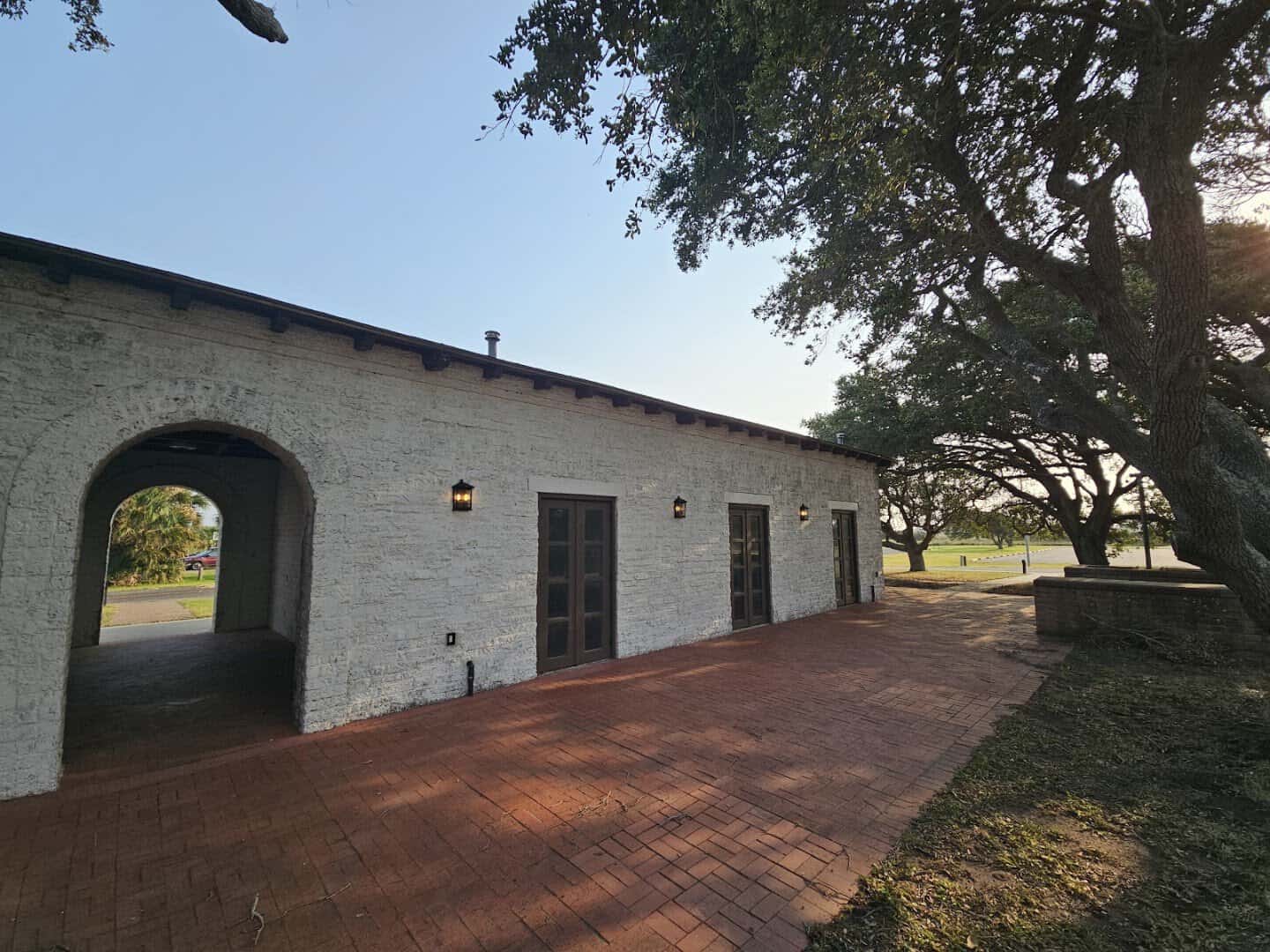 The 1930s CCC-built recreation hall and brick path at Goose Island State Park, Texas