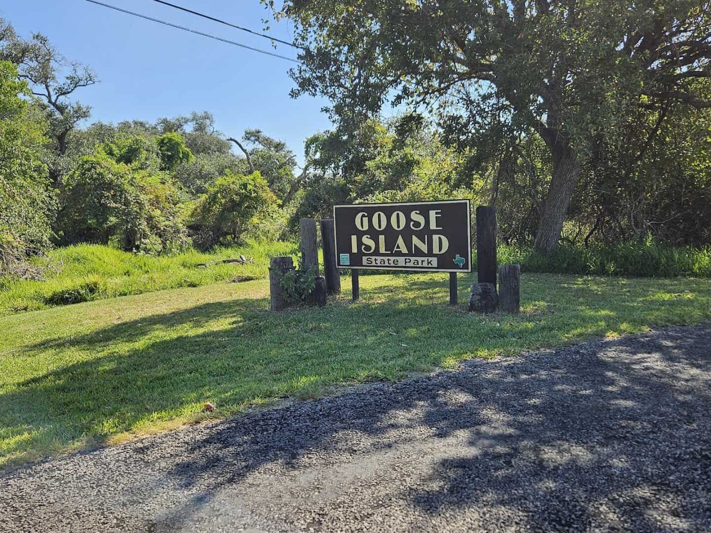 The Goose Island State Park entrance sign near Rockport, Texas