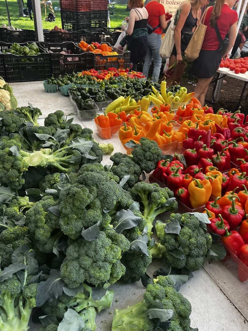 Broccoli, peppers and tomatoes on display at Green City Market in Chicago