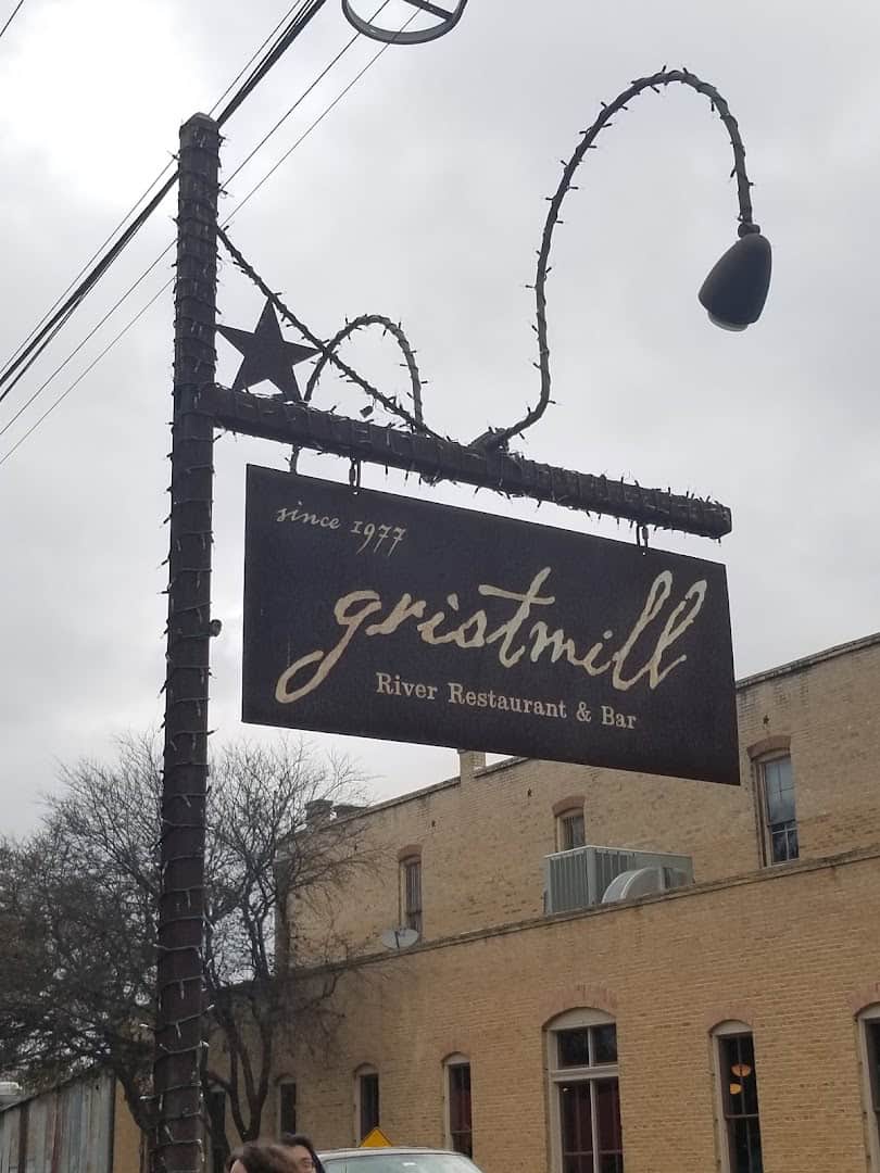 Sign for the Gristmill River Restaurant and Bar in Gruene, Texas