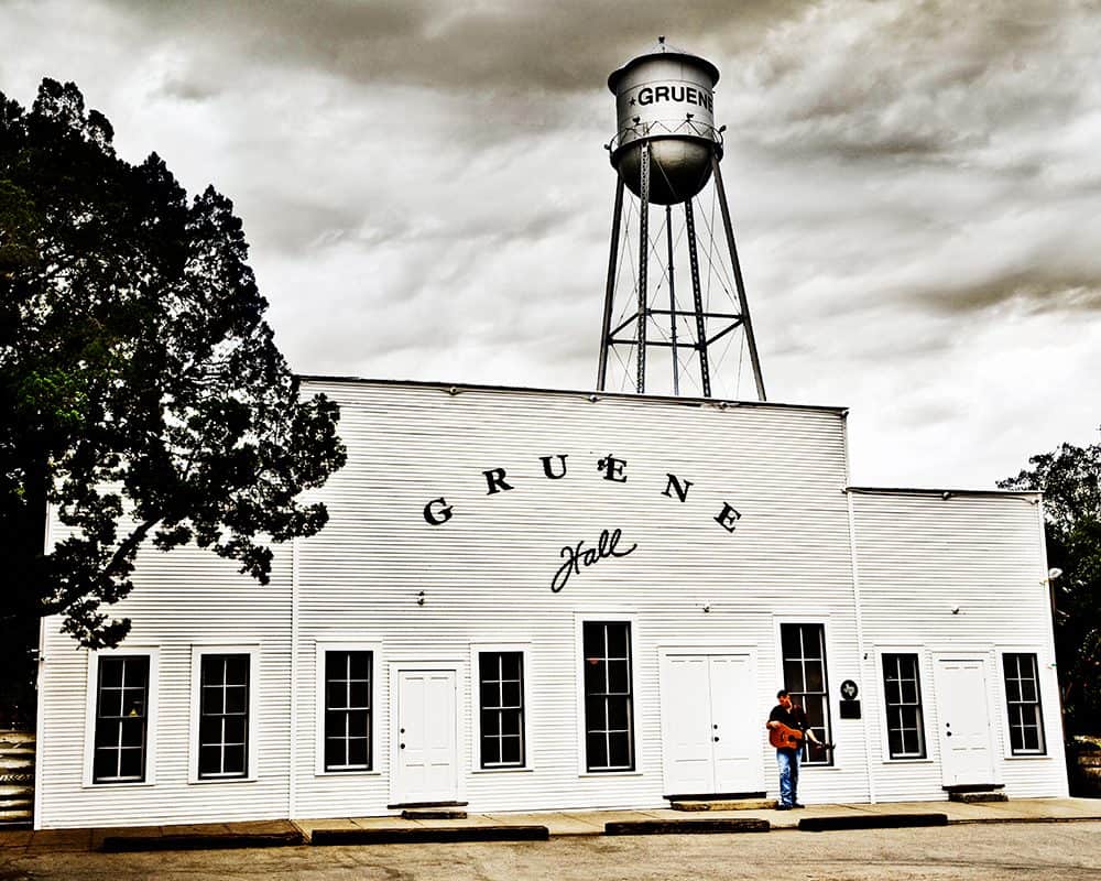 Historic Gruene Hall dance hall and water tower in New Braunfels, Texas