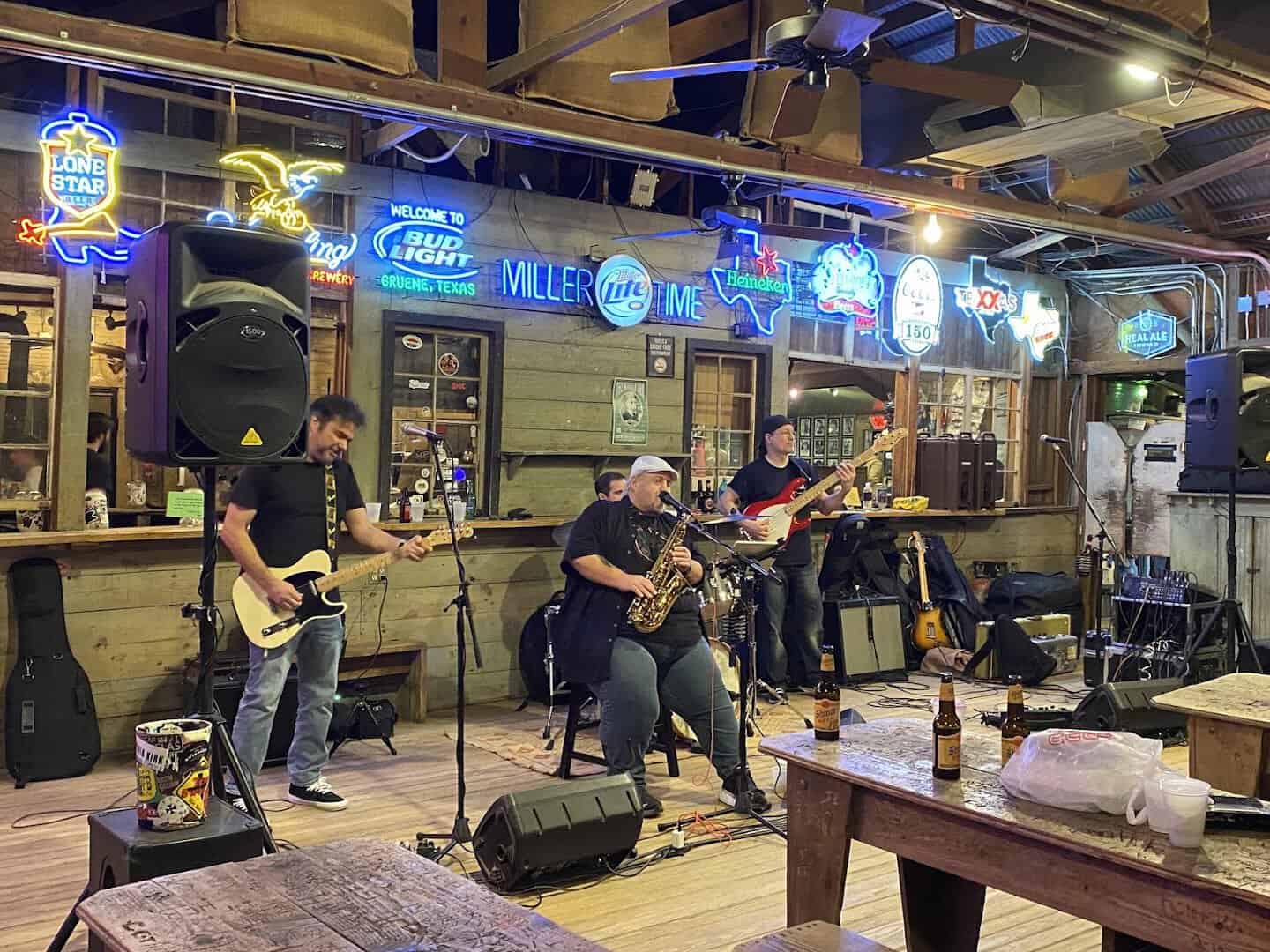Live band playing the stage at Gruene Hall in Gruene, Texas